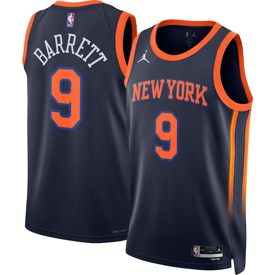 Men New York Knicks 9 RJ Barrett Jordan Brand Navy 2022-23 Swingman NBA Jersey
